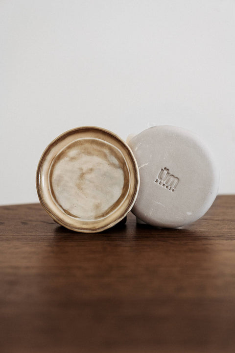 Mini-Keramikteller: Beige / graues Steingut