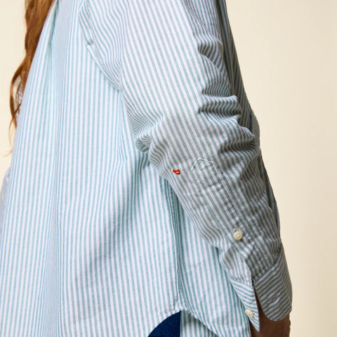 Hemdbluse gestreift aus Bio-Baumwolle in Grün/Weiß