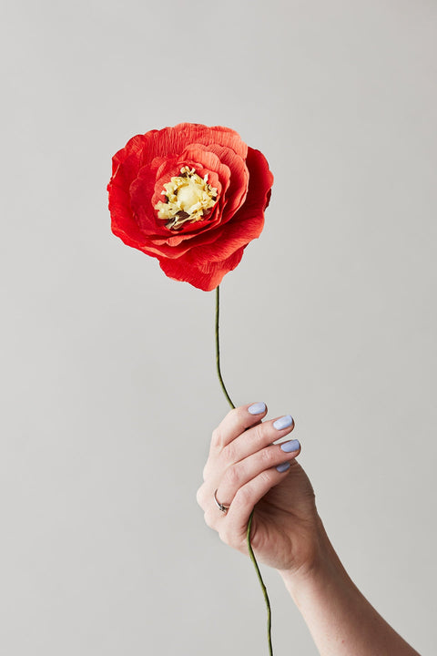 Paper Flower Ice Poppy | Bright Red
