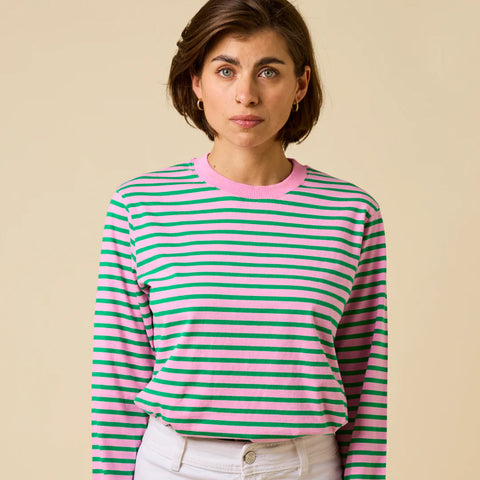 Stripy Langarmshirt | Pink/Grün
