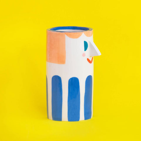 Keramikvase mit tiefblauen Streifen