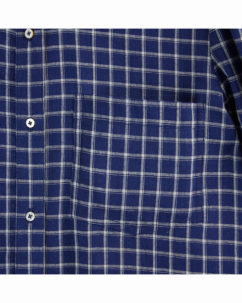 Khadi Bluse lang / Blau kariert
