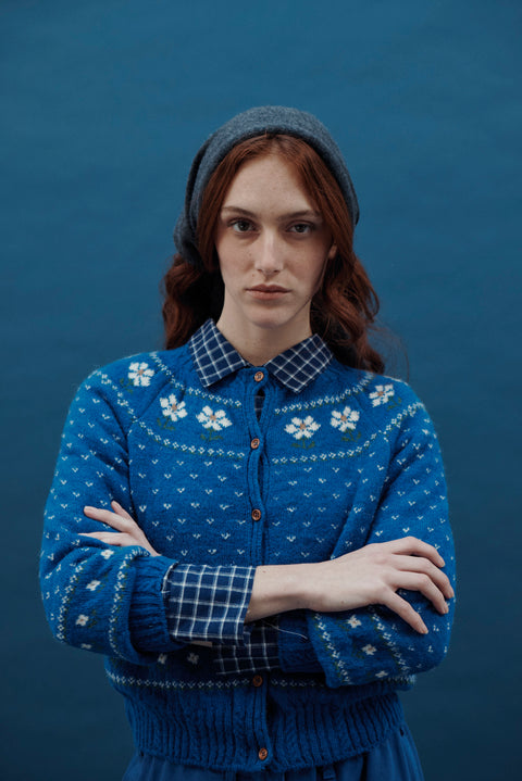 Khadi Bluse lang / Blau kariert
