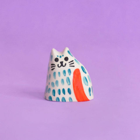 Kleine Keramikkatze / Blaugrün