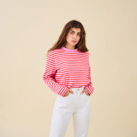 Stripy Langarmshirt | Pink/Rot
