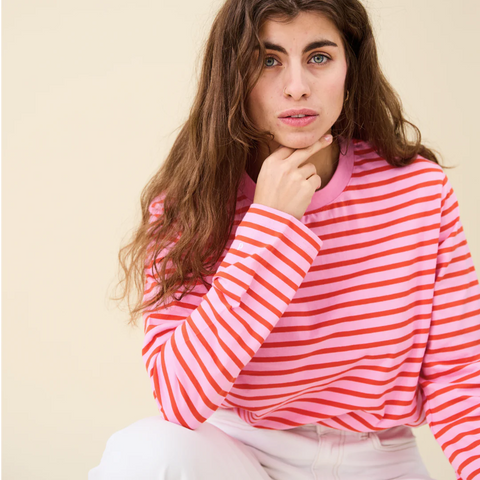Stripy Langarmshirt | Pink/Rot
