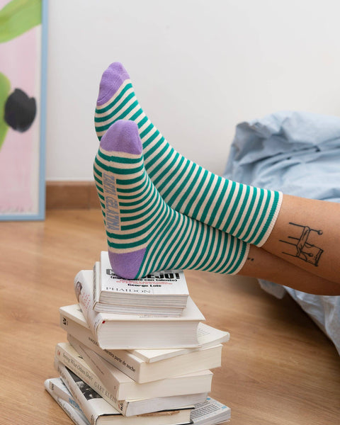 Streifensocken Aubergine Garden