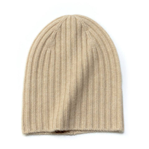 100% Kaschmir Rippstrick-Beanie
