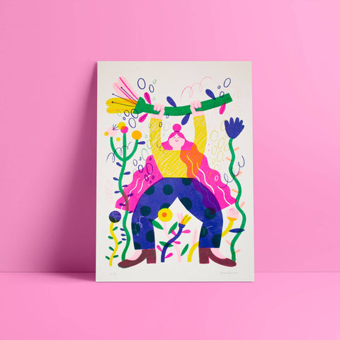 Gewichte heben//A4-Risograph-Druckillustration