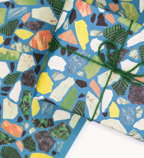 Terrazzo Geschenkpapier Blau
