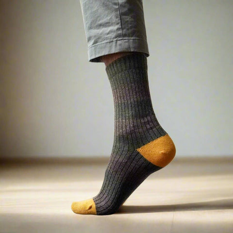 Socken Merinowolle | Khaki-Gelb