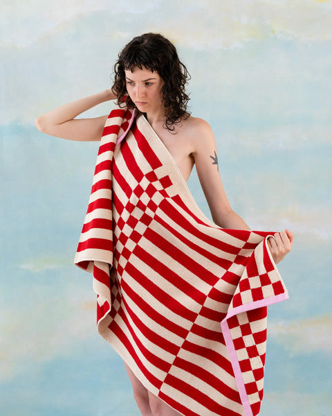 Clubhouse Streifen-Badetuch Rot