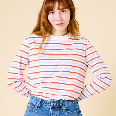 Stripy Langarmshirt | Lila/Rot/Weiß