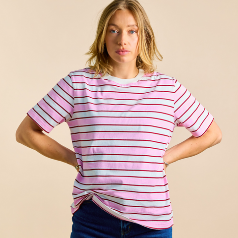 Stripy T-Shirt | Weiß-Pink