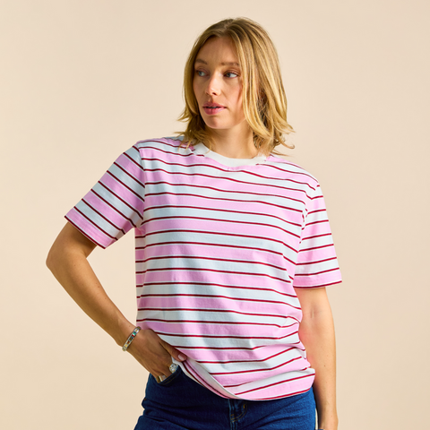 Stripy T-Shirt | Weiß-Pink