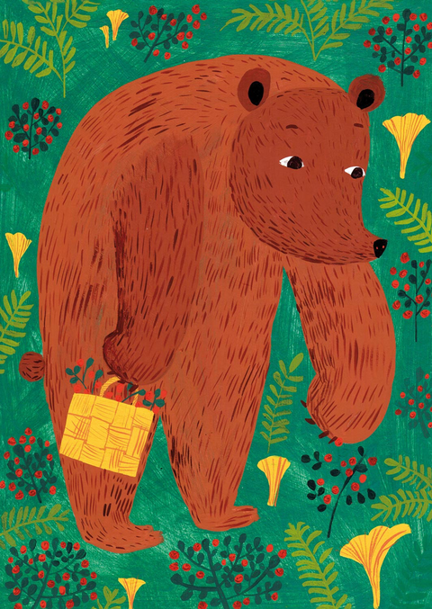 Postkarte Karhu / Pilzsammel-Bär