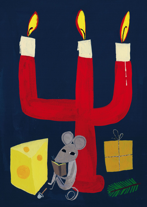 Postkarte Juhlayö / Maus, Käse & Kerze