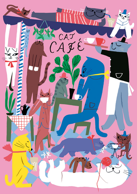 Postkarte Cat Café