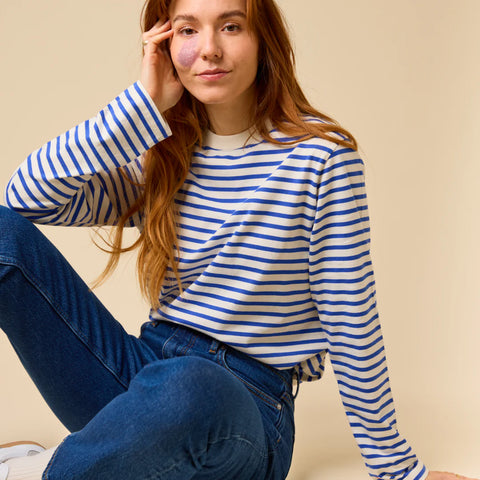 Stripy Langarmshirt | Königsblau/Offwhite