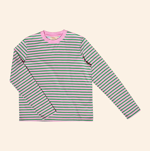 Stripy Langarmshirt | Pink/Grün