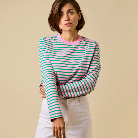 Stripy Langarmshirt | Pink/Grün