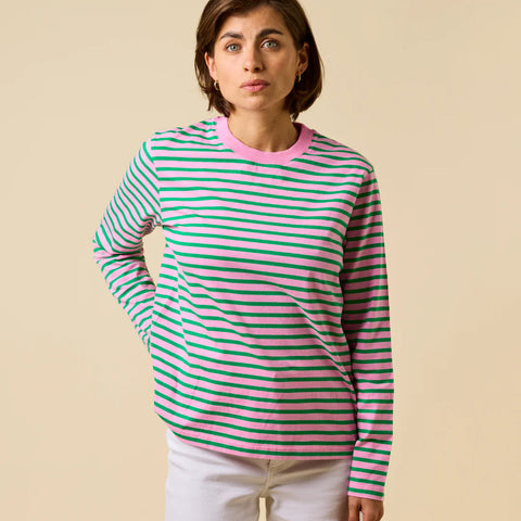 Stripy Langarmshirt | Pink/Grün