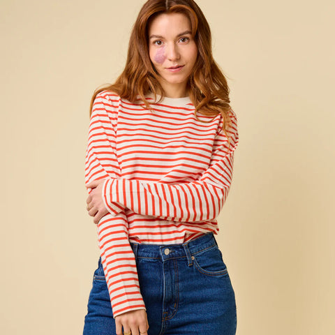 Stripy Langarmshirt | Rot/Offwhite