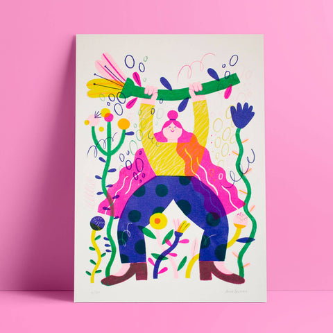 Gewichte heben//A4-Risograph-Druckillustration