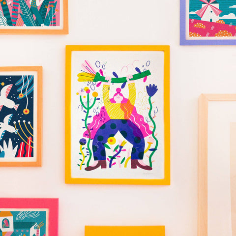 Gewichte heben//A4-Risograph-Druckillustration