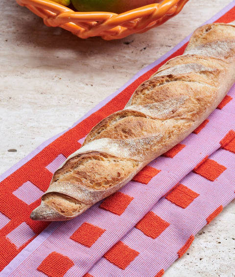 Geschirrtuch Quadrate – Flieder/Rot