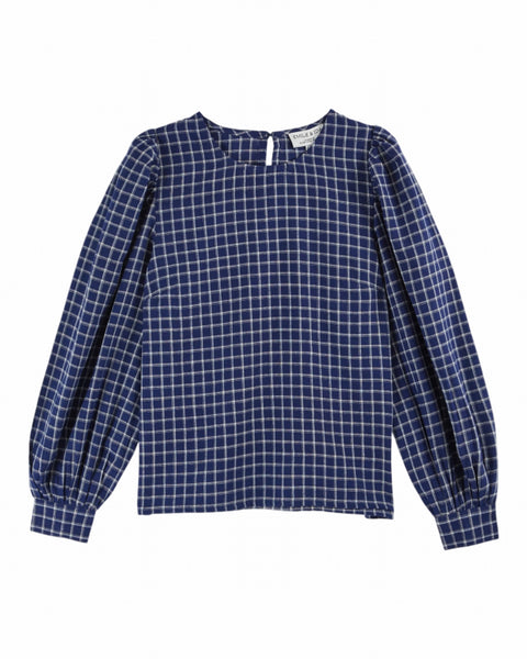 Khadi Bluse / Blau kariert