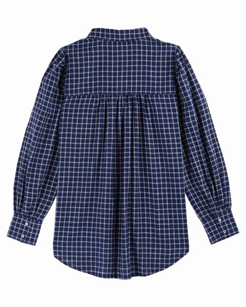 Khadi Bluse lang / Blau kariert