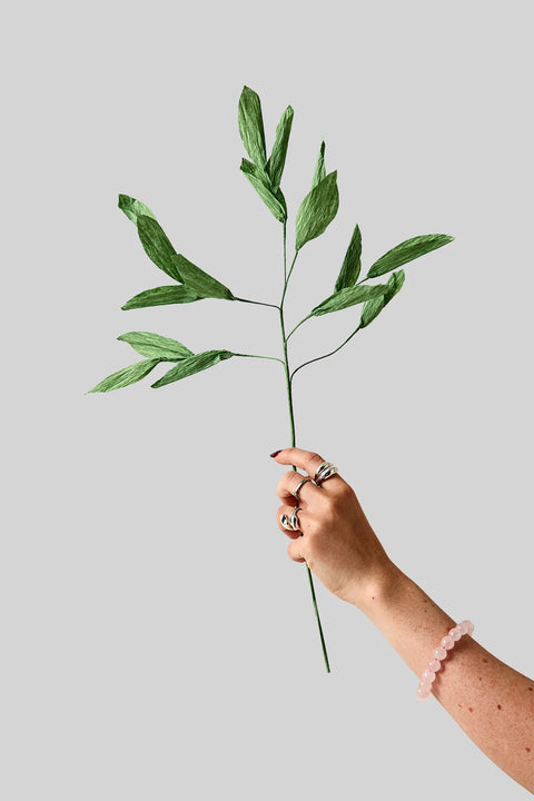 Paper Flower Branch Green Leafs