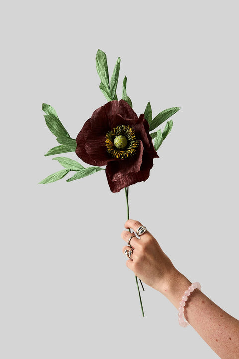 Paper Flower Branch Green Leafs