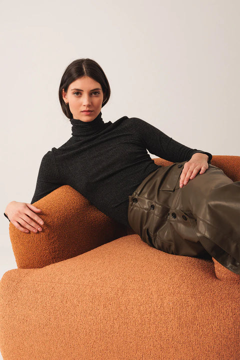 INDI&COLD Rippshirt Rollkragen / Anthrazit