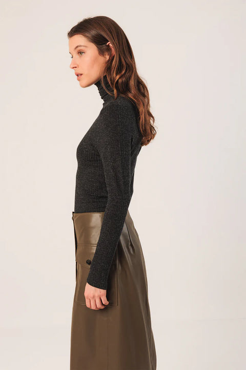 INDI&COLD Rippshirt Rollkragen / Anthrazit